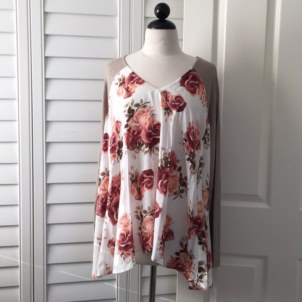 White Floral Long Sleeve Blouse